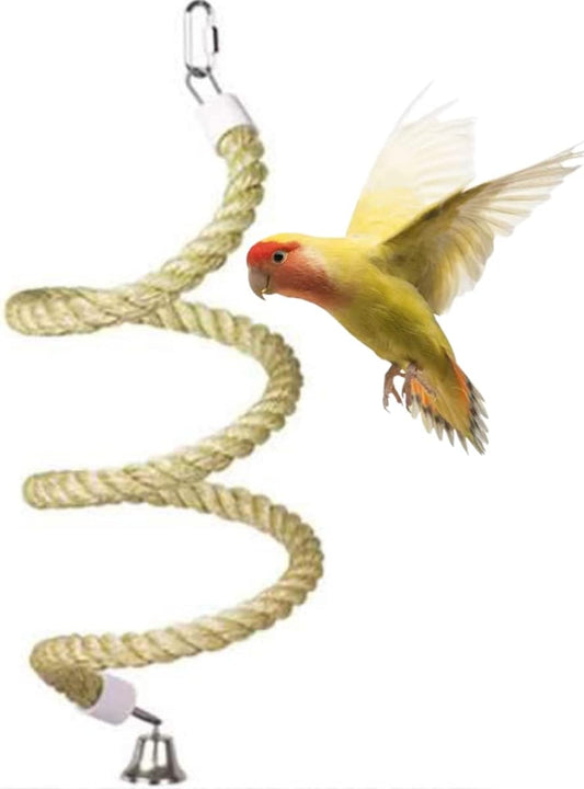Bird Spiral Rope Perch, Bird Hemp Rope Swing Perch, Bird Cage Stand Pole Accessories, Bird Standing Climbing Toy for Parrot Parakeet Budgies Lovebirds Cockatiels (Small)