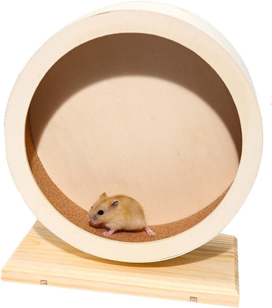 antiai Hamster Wooden Silent Wheel, 9.8 Inch Small Animal Exercise Wheel Accessories, Quiet Spinner Hamster Running Wheels Prevent Depression Toys for Hamsters, Gerbils, Mice and Other Small Pets(L)