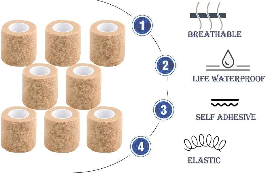 Self Adhesive Bandage Wrap,2 Inch Athletic Tape Breathable Elastic Brown Cohesive Bandages, Vet Wrap Sports Tape for First Aid, Wrist Sprains Protection,Dogs