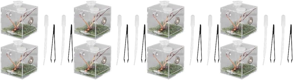balacoo 8 Sets Jumping Spider Enclosure: Spider Cage Habitat Jumping Terrarium Micro Scorpion Droppers Reptile Hide Clear Enclosure Breeding Box Case with Breeding Tweezers