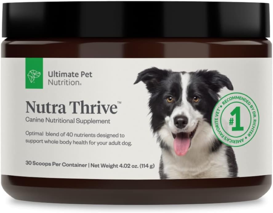Ultimate Pet Nutrition Nutra Thrive Canine, 40-in-1 Nutritional Powder Supplement for Dogs with Digestion and Immune Support, Vitamins, Minerals, Probiotics, Enzymes, 30 Scoops
