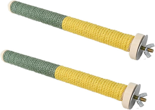 2pc Bird Perch Woven Rope Wooden Stand, Colored Solid Hemp Rope Bird Perches for Cage(9.85IN)