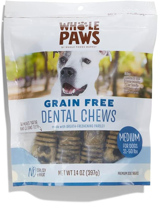 Whole Paws, Grain-Free Dog Dental Chews, Medium (For Dogs 21-50 lbs), 14 Ounce