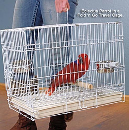 Durable Easy Portable Metal Travel or Veterinary Collapsable Parrot Bird Carrier Beaks Proof Cage with Stainless Steel Feeder Bowls Natural Wooden Perch Stand