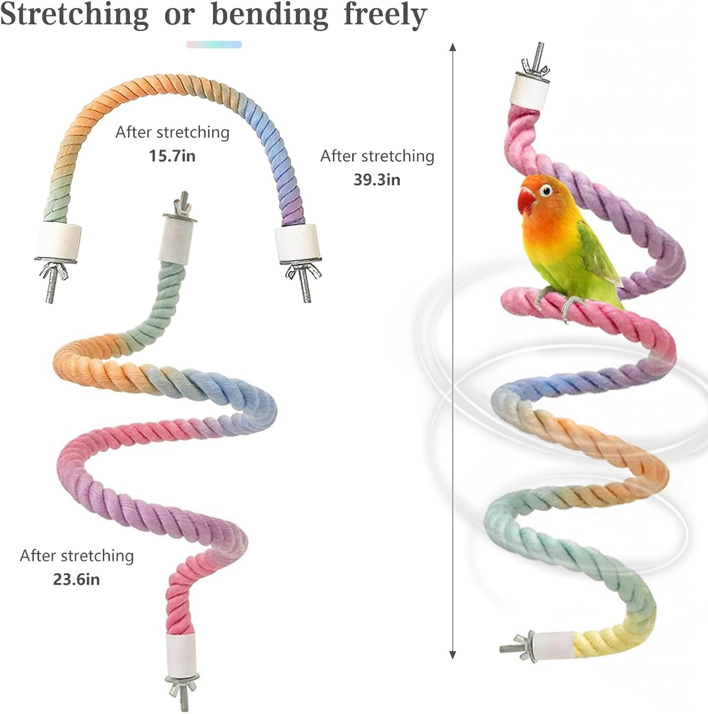 3pcs Gradient Colorful Bird Rope Perch Stand,Bird Cage Climbing Rope Toys Accessories,Bendable Climbing,Parakeet Lovebirds Cockatiels Budgies Play (15.7'',23.6'',39.3''B)