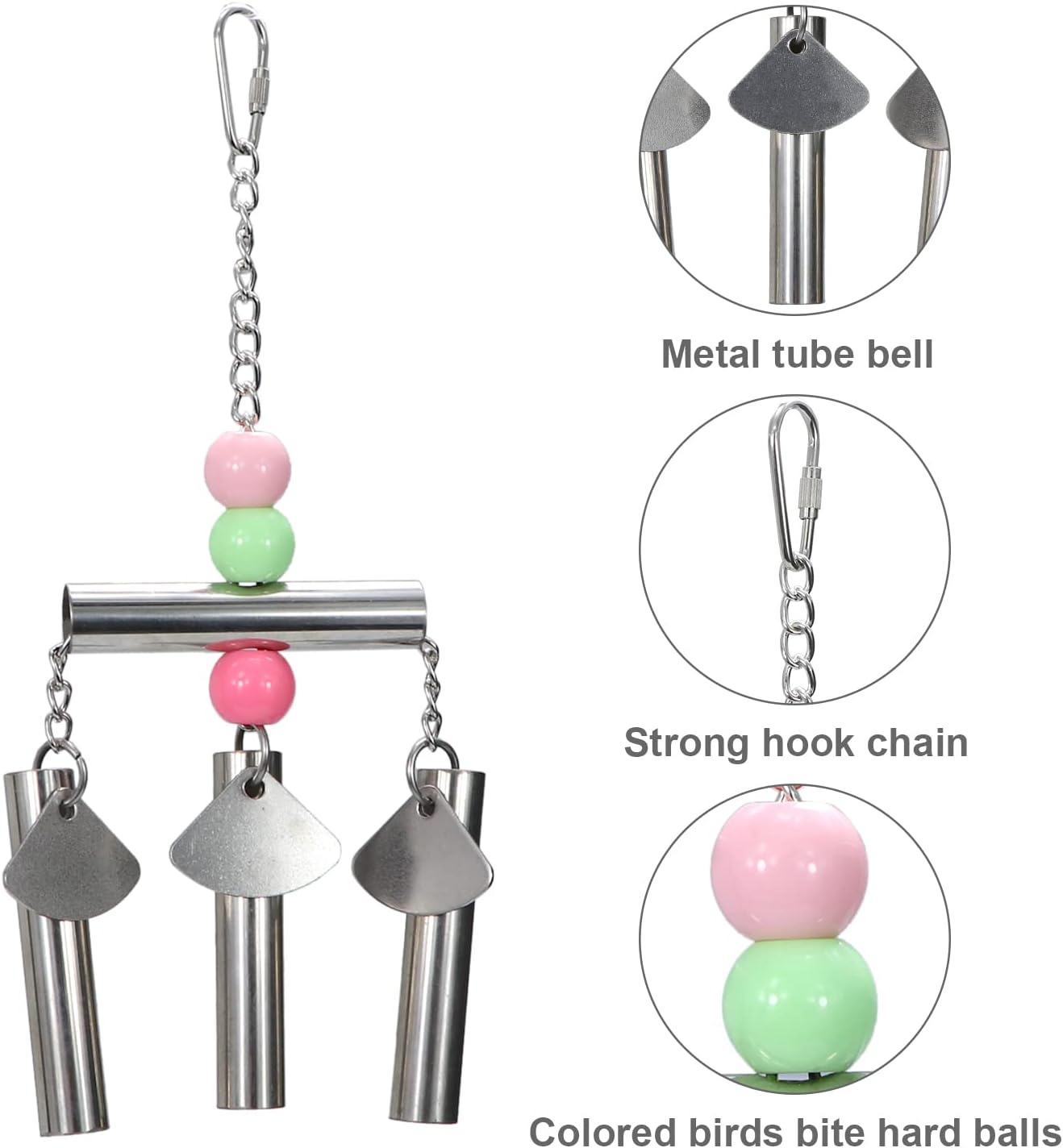 Litewoo Bird Stainless Steel Bell Toys, Safe and Stable Hanging Spoons Pipe Chew Bite Toy(B)