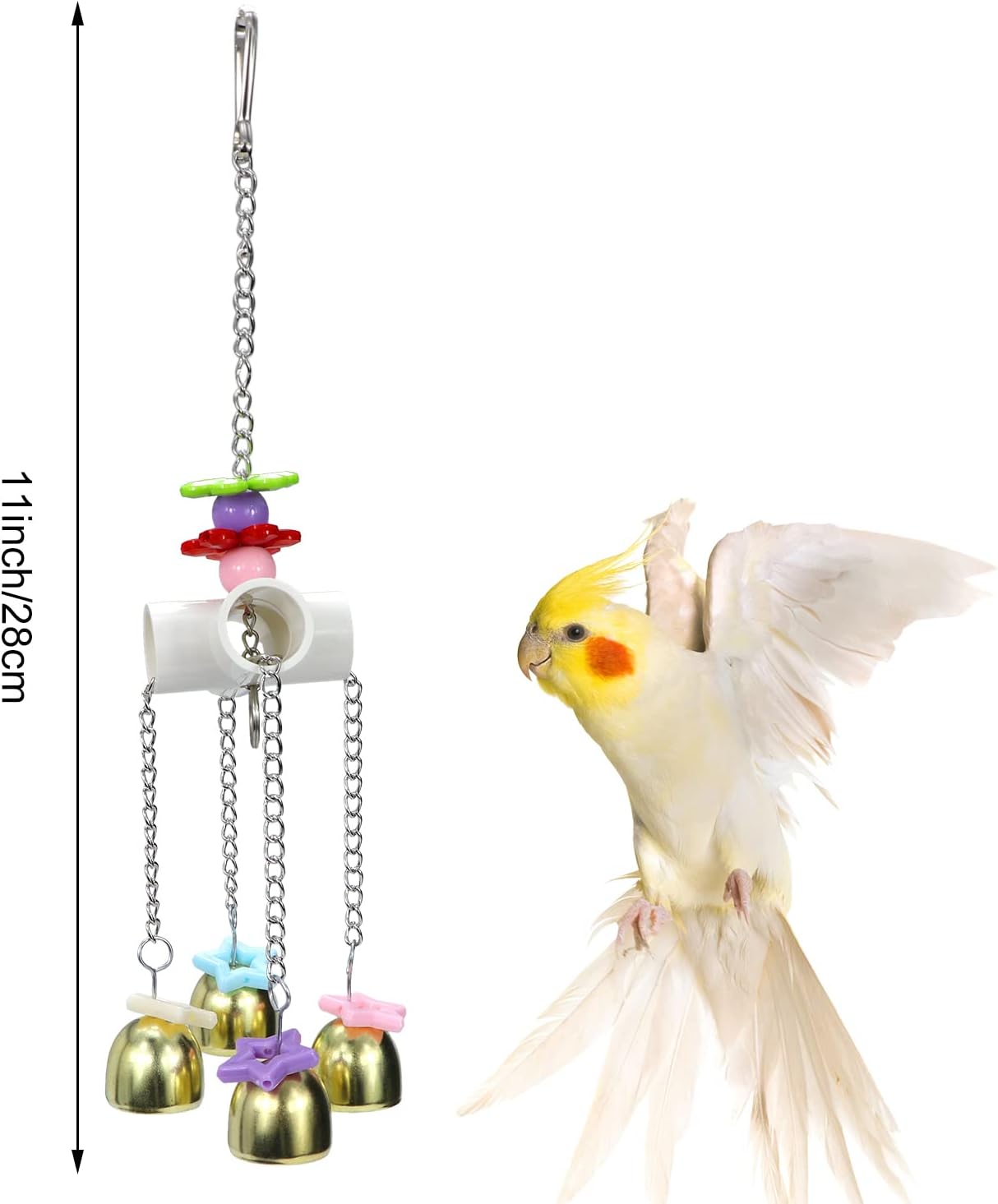 Litewoo Bird Stainless Steel Bell Toys, Safe and Stable Hanging Spoons Pipe Chew Bite Toy(A)