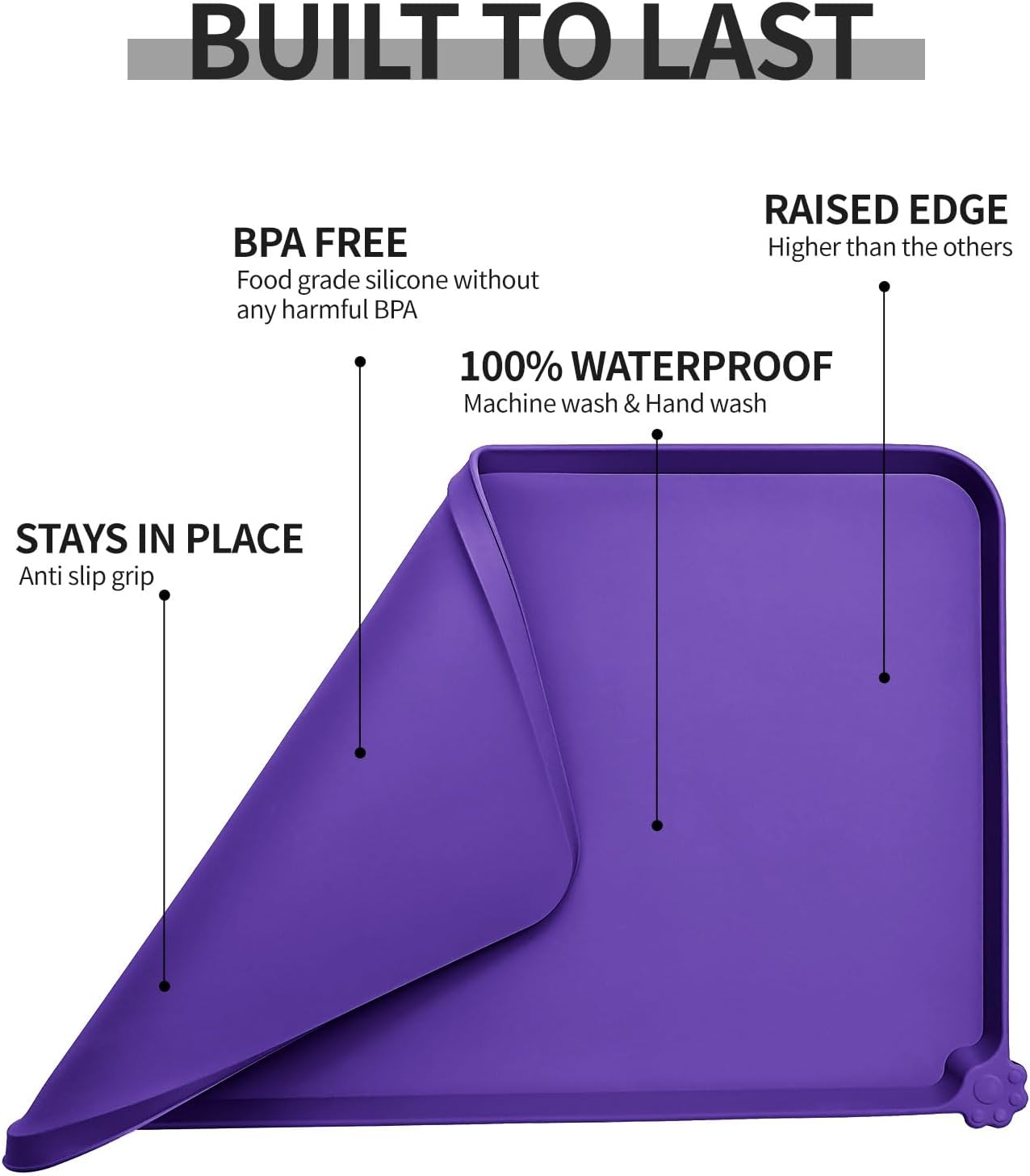 Waterproof Pet Feeding Mat with High Raised Edges, Heavier and Thicker Placemats for Cat Dog Water Bowl with BPA Free, Dogs Cats Food Mats for Messy Drinkers to Prevent Spill and Protect Floors