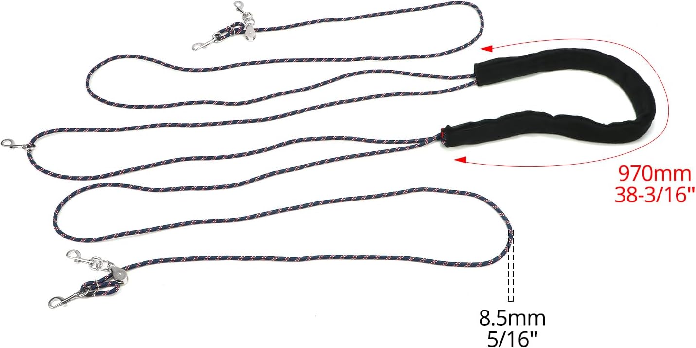 QWORK Adjustable Horse Training and Lunging Aid with Rear Fleece Cover, Navy/Red, Encourages Proper Head Carriage and Comfortable Stretching, Durable Braided Nylon Rope with Metal Clips,