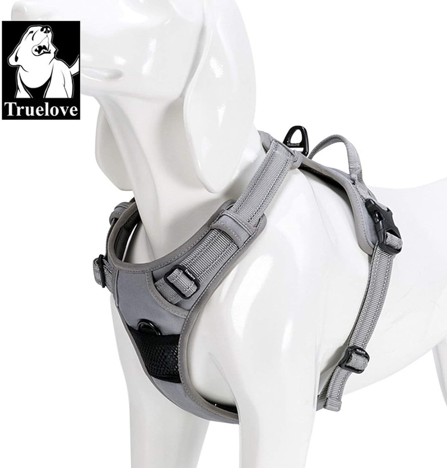 TRUE LOVE Adjustable No-Pull Dog Harness Reflective Pup Vest Harnesses Comfortable Control Brilliant Colors Truelove TLH5651(Gray,XS)