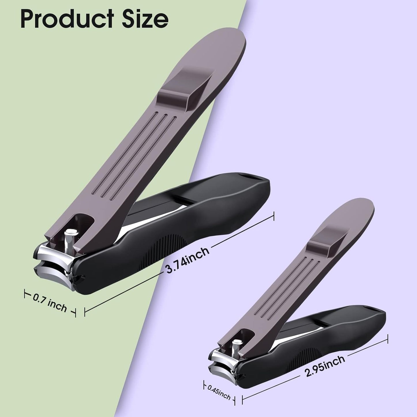GLAMFIELDS Nail Clipper with Catcher, No Splash Fingernail Toenail Clipper Stainless Steel Nail Cutter Nail Trimmer, Good Gift for Men and Women MF-Large/Small (2Pack)
