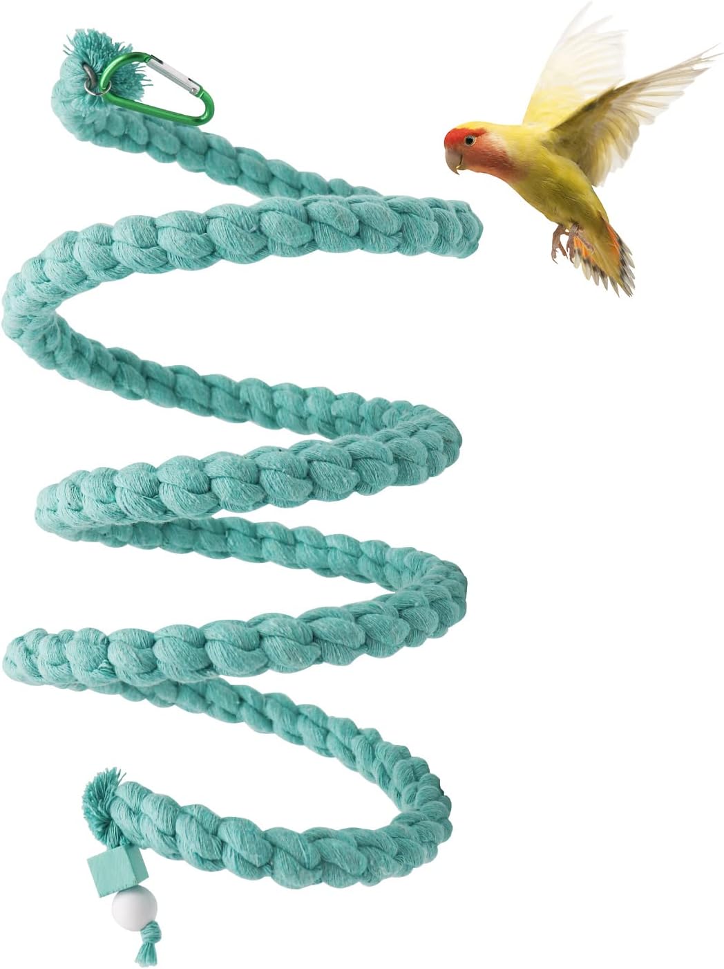 Dnoifne 78.7 Inches Bird Spiral Rope Perch, Blue Cotton, For Parrot, Parakeet, Budgie, Lovebird, Cockatiel