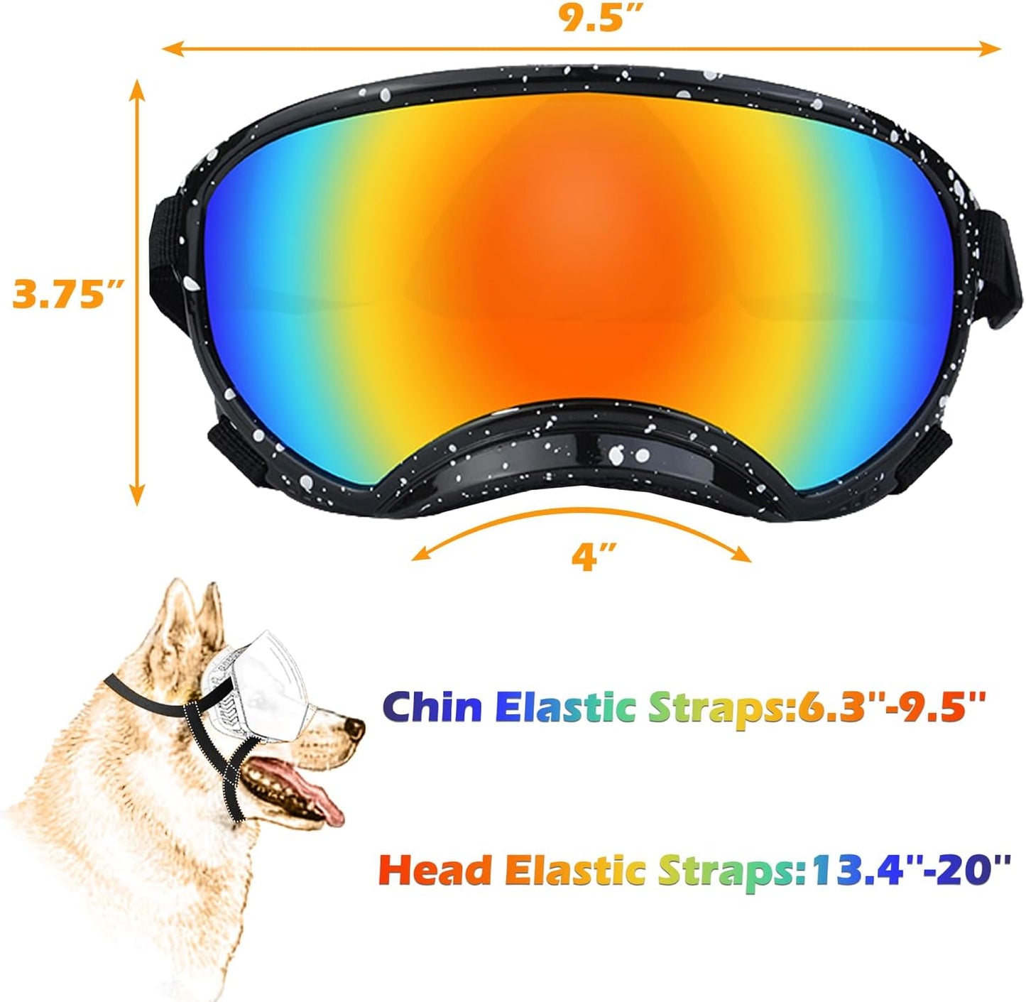 Large Dog Sunglasses with Adjustable Strap UV Protection, Winproof Dog Puppy Sunglasses, Suitable for Medium-Large Dog Pet Glasses, Dogs Eyes Protection,Soft Dog Goggles
