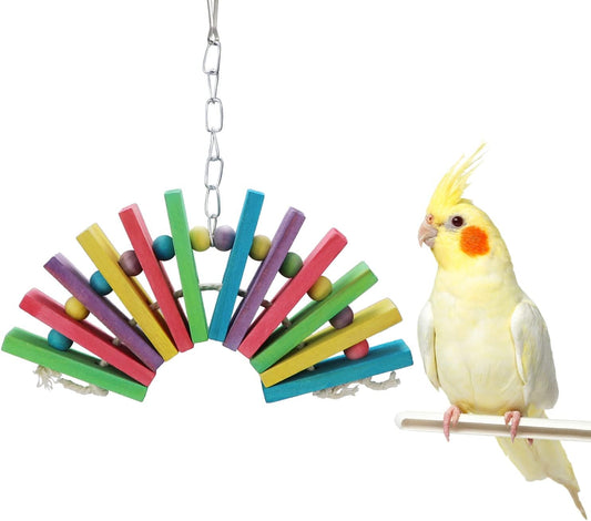 Litewoo Bird Parrot Parakeet Toys, Colorful Bite Wood Swing Toy for Small Medium Parakeet Cockatiel Budgie Cockatoo Macaw Conure Parrot(A)