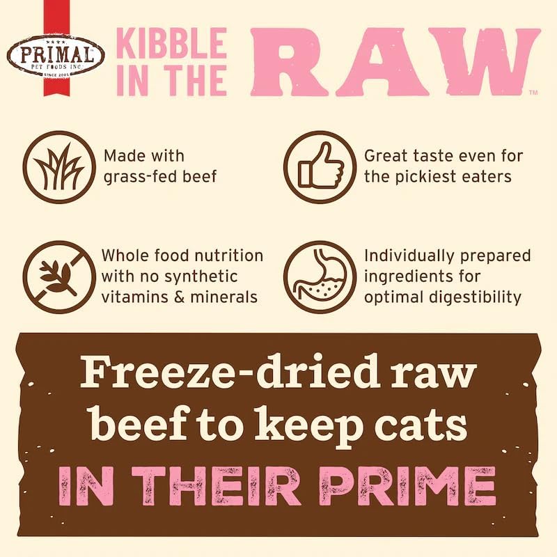 Primal Kibble in The Raw, Freeze Dried Cat Food, Beef, Scoop & Serve, Made with Raw Protein, Whole Ingredient Nutrition, Crafted in The USA, Dry Cat Food, 24 Ounce (1.5 lb) Bag