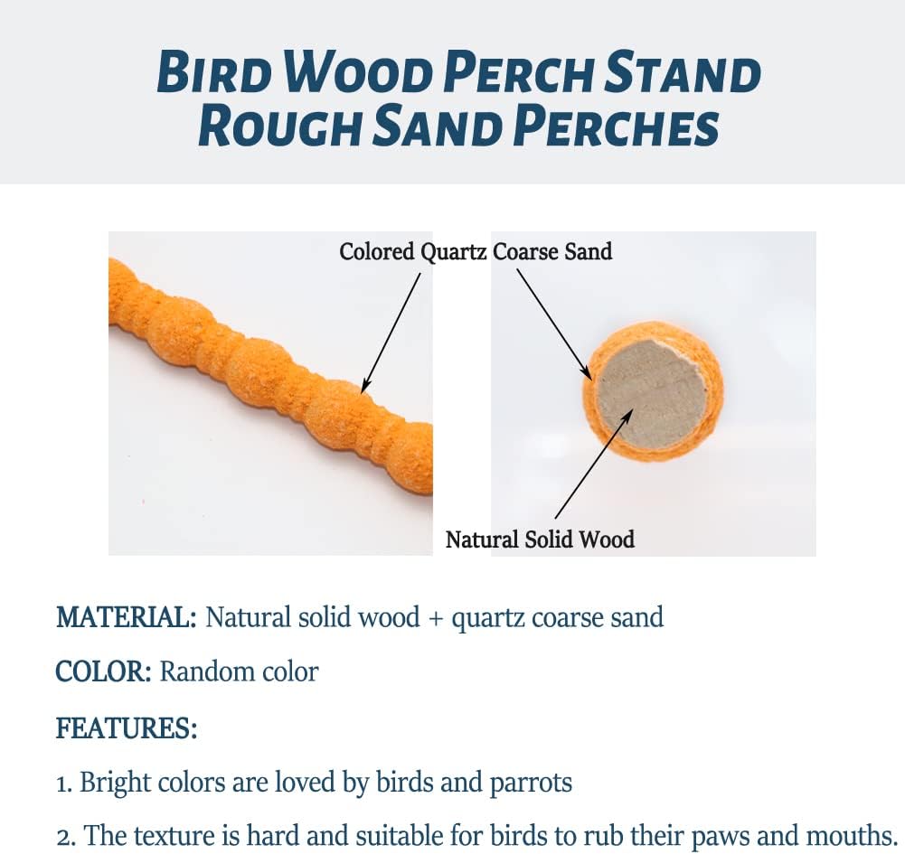 Litewoo Bird Perch Paw Beak Grinding Stick Grit Stand for Parrot Budgies Parakeet Cockatiels Conure Finch Random Color(9.84inch/25cm)