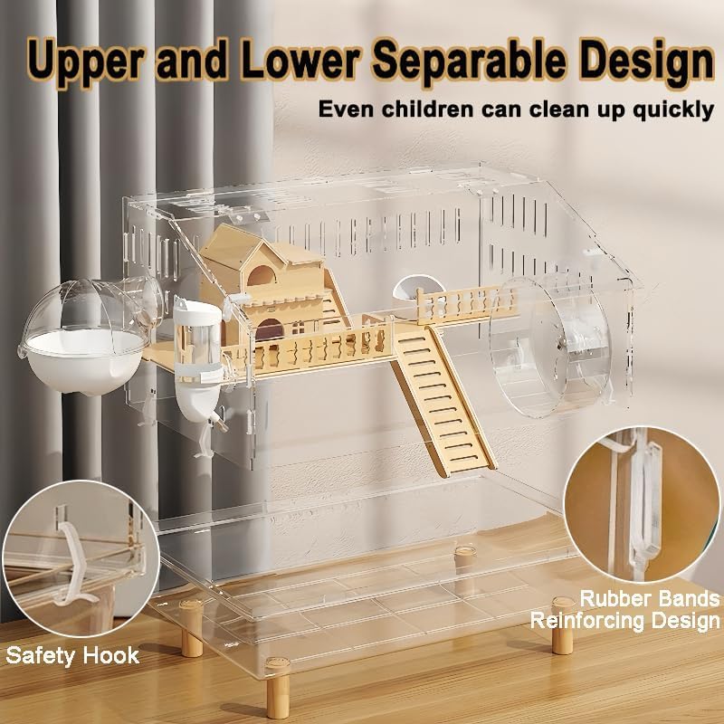 8 in 1 Acrylic Hamster Cage with All Accessories,18.5"x11.8"x14.6",2-Layer Hamster House with Full Transparent Viewing,Top Open Mouse Cage for Pet Mice,Hamster Habitat for Dwarf Hamster,Gerbils