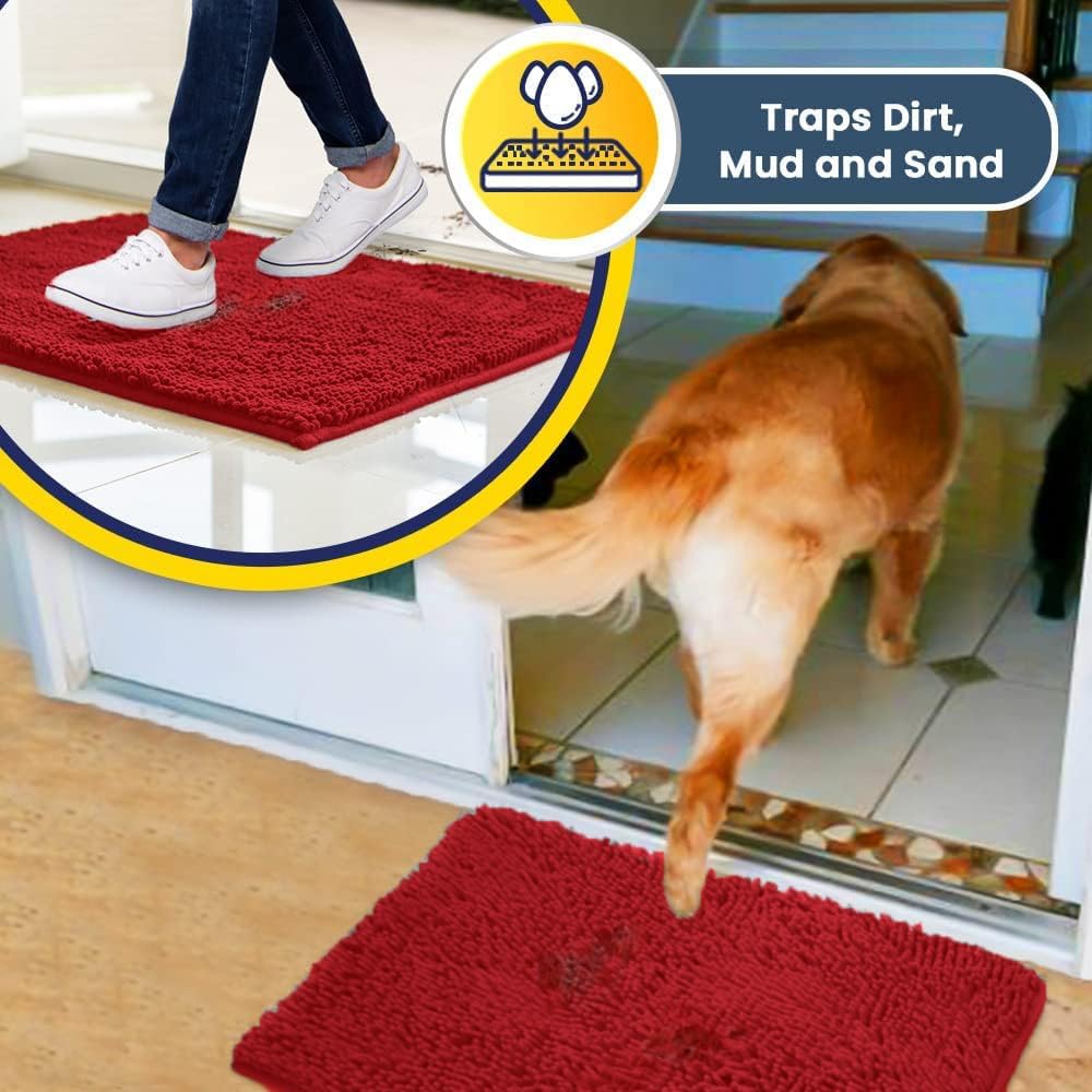 Muddy Mat® Original Dog Door Mat for Muddy Paws, Super Absorbent Microfiber, Non-Slip Washable Pet Rug, Quick Dry Chenille Entryway Carpet, Machine Washable Indoor Outdoor mat, Red 48"x72"