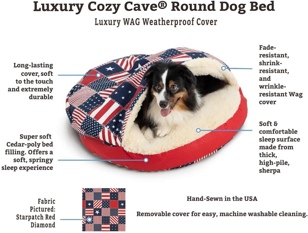 Snoozer Luxury Cozy Cave Pet Bed, Wag Collection, Large - Starpatch Red Diamond