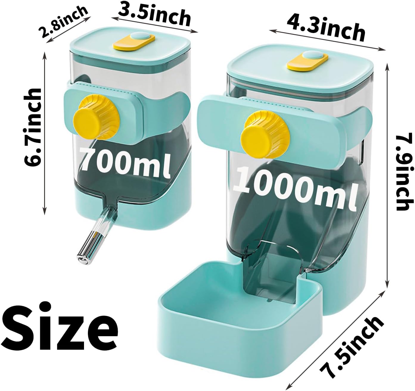 PODOO 34oz Rabbit Food Dispenser, Bunny Feeder Bowl, Large Hanging Automatic Pet Food Dispenser, Hanging Outside or Inside The Cage for Ferret Guinea Pig Rat Cat Puppy (Food)