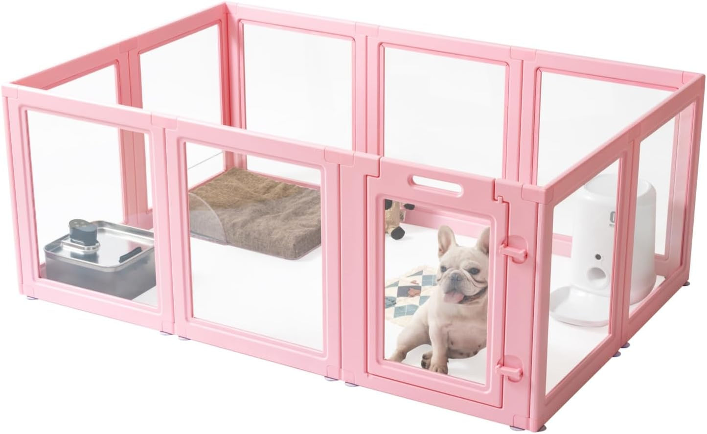 DIY Clear Acrylic Dog Playpen House,Quick Easy Assembly and Disassembly,Strong Floor Suction,Indoor and Outdoor Use,Easy Cleansing Puppy Fence (Sakura Pink, 23.6" H, 12PCS)