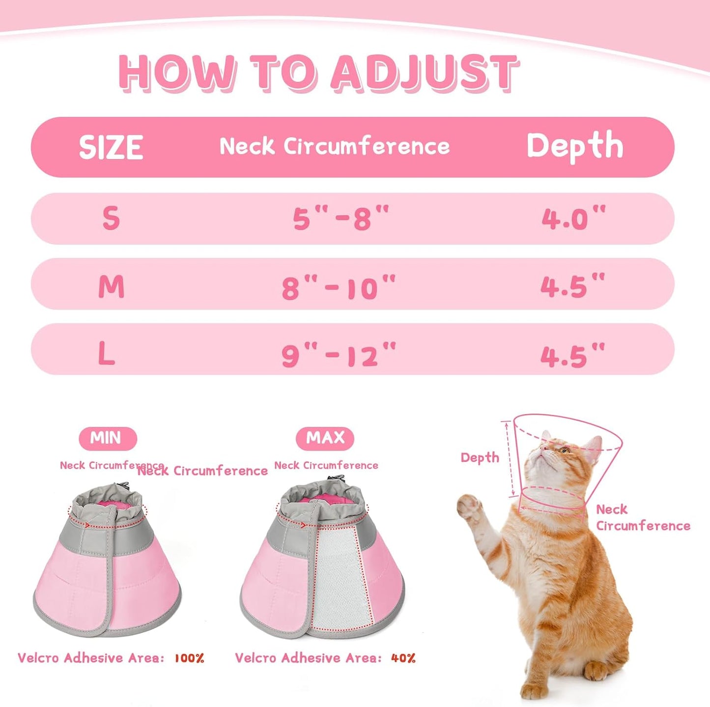 Cat Cone Collar Soft to Stop Licking, Adjustable, Foldable Lightweight Kitten Cones After Surgery Recovery for Cats & Kittens, Cat Cone Alternative (Solid Pink, S)