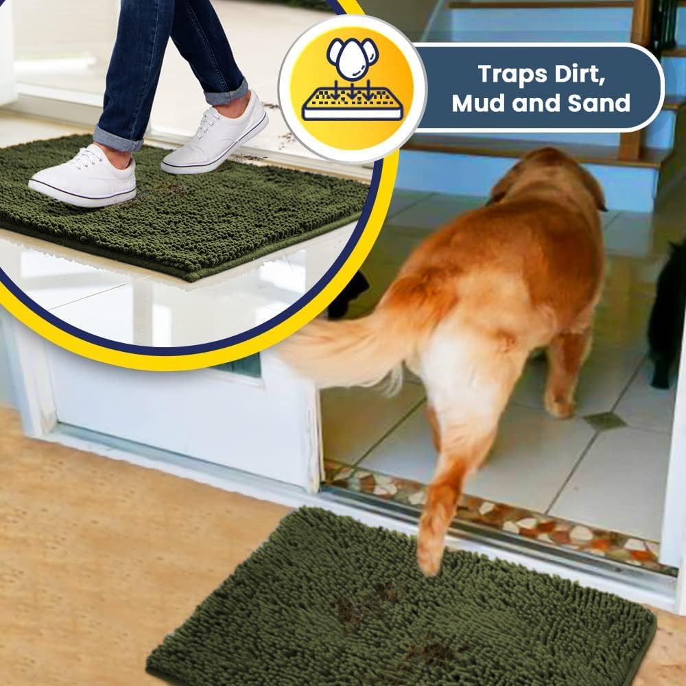 Muddy Mat® Original Dog Door Mat for Muddy Paws, Super Absorbent Microfiber, Non-Slip Washable Pet Rug, Quick Dry Chenille Entryway Carpet, Machine Washable Indoor Outdoor mat, Army Green 48"x60"
