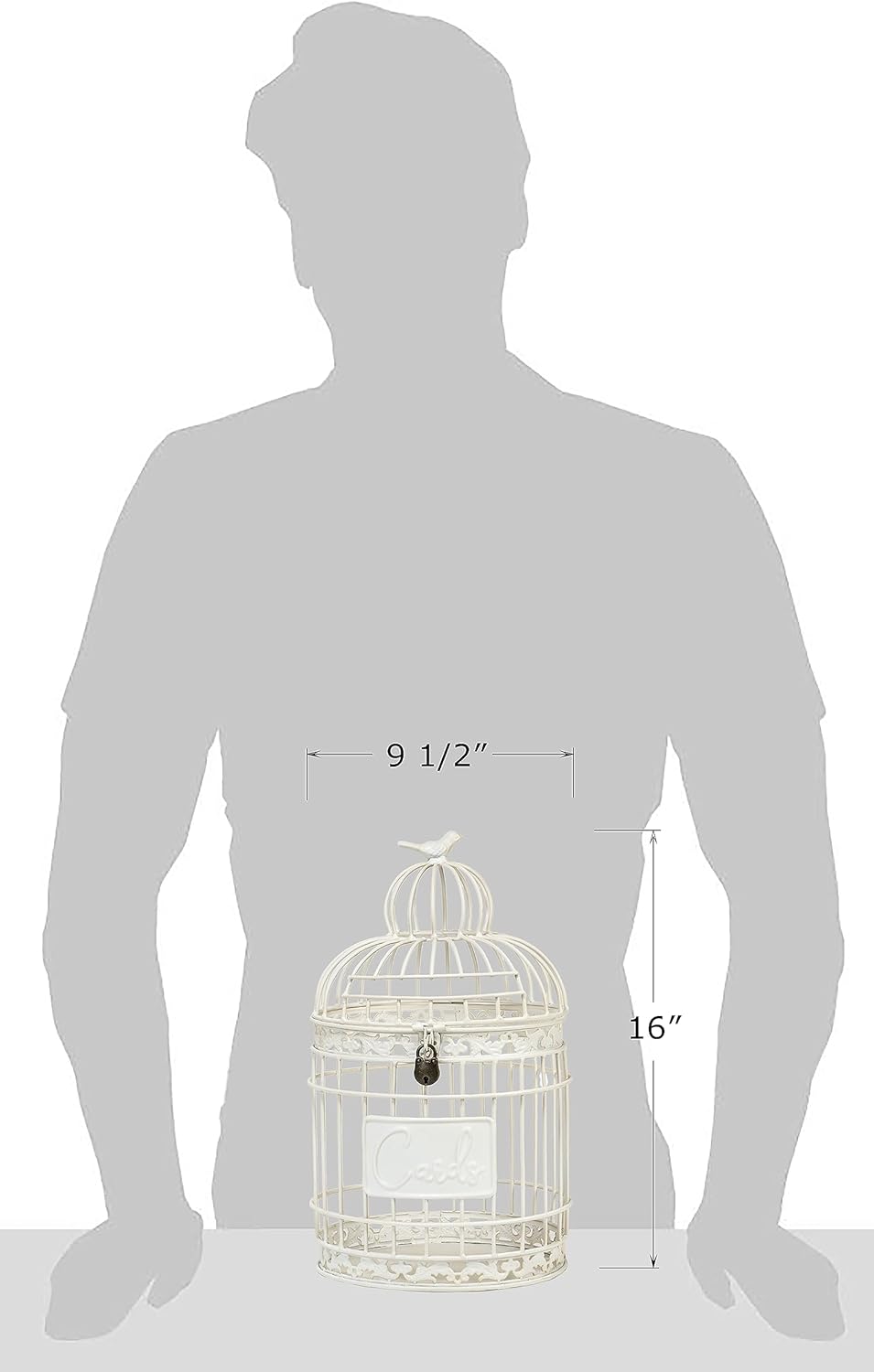 Red Co. 9.5” Dia Round Decorative Rustic Lockable Metal Birdcage Wedding Card Holder, White