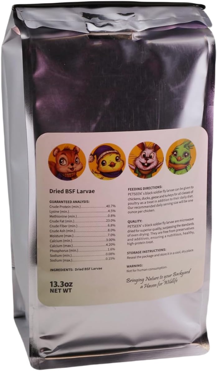 Dried Black Soldier Fly Larvae, 100% Natural, Non-GMO, High-Protein Treats for Chickens, Layer Hens, Wild Birds, Ducks, 13.3 oz, Pack of 4