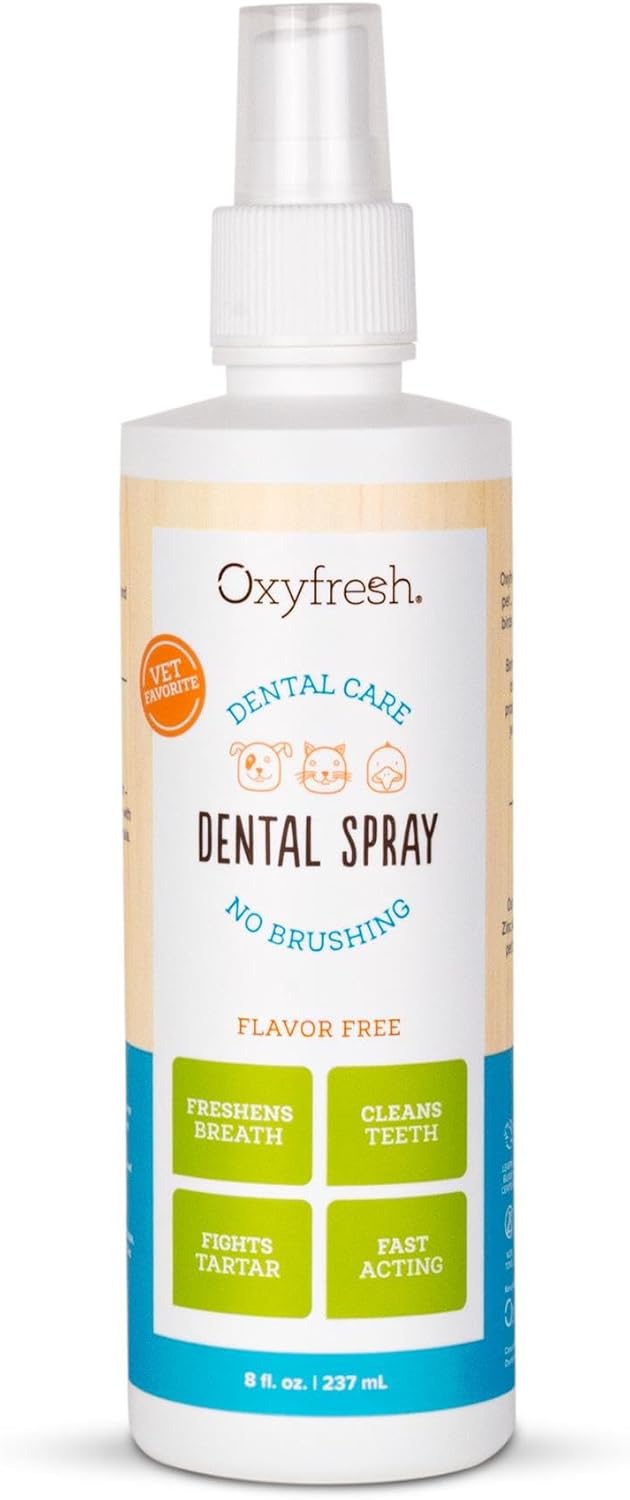 Oxyfresh Advanced Pet Dental Spray – Instant Dog and Cat Fresh Breath: Easiest No Brushing Pet Dental Solution for Dogs and Cats – Best Way to Fight Plaque, Keep Teeth & Gums Healthy, 8oz.