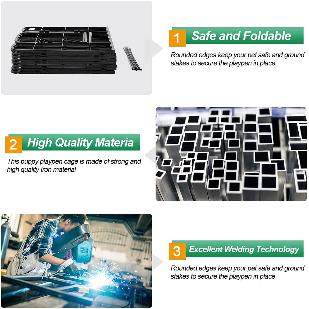 BestPet Dog Playpen Indoor 40 inch 24 Panels Metal Dog Pen Pet Dog Fence Outdoor Exercise Pen with Doors,Pet Puppy Playpen for RV Camping Yard, Black