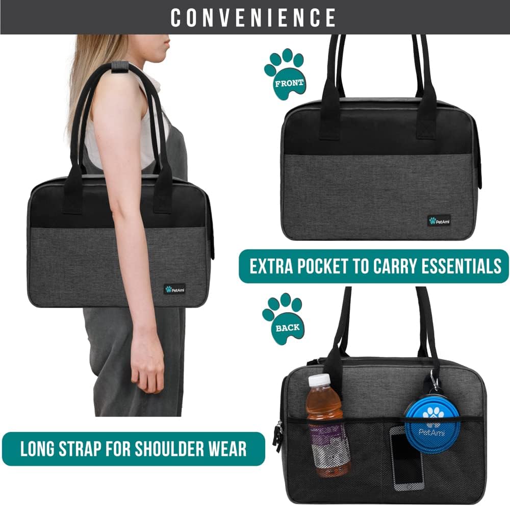 PetAmi Dog Purse Carrier for Small Dogs, Airline Approved Soft Sided Pet Carrier with Pockets, Ventilated Dog Carrying Bag for Puppy Cat, Dog Travel Supplies Bag, Sherpa Bed, Max 12 lbs, Dark Gray