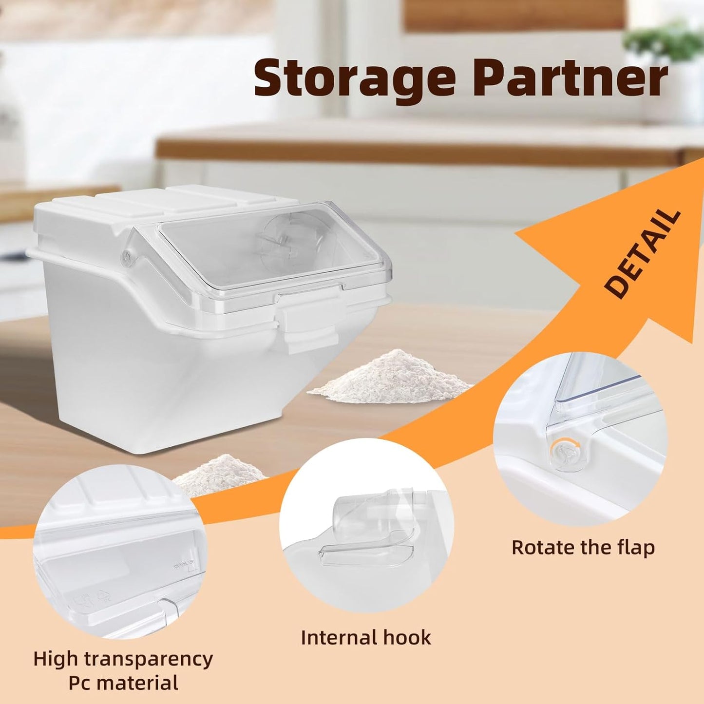 88LB Airtight Flour Storage Container With Scoop for Dry Food, Sugar, Baking Supplies,Rice.BPA Free Ingredient Storage Bin,Pet Food Storage Container Dog Cat Birds Food Bin (88 LB)