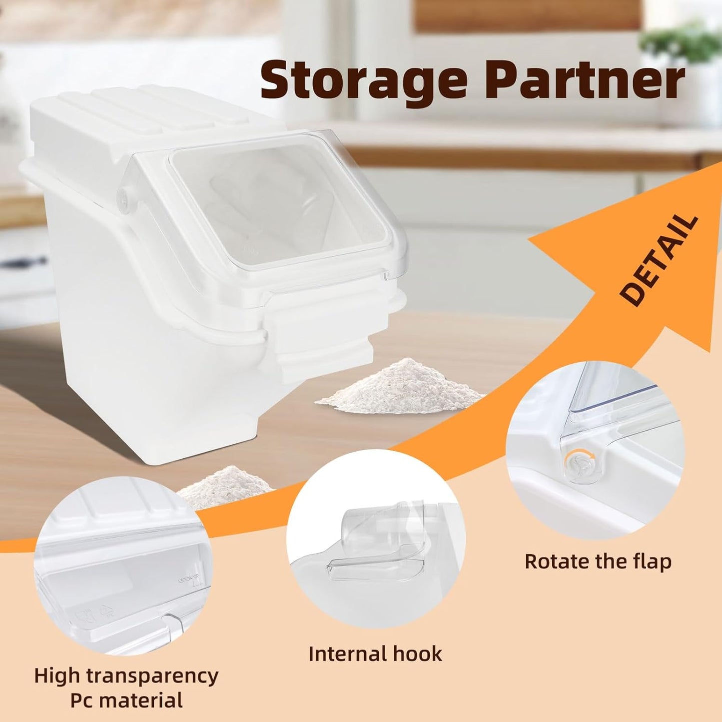 53LB Airtight Flour Storage Container With Scoop for Dry Food, Sugar, Baking Supplies,Rice.BPA Free Ingredient Storage Bin,Pet Food Storage Container Dog Cat Birds Food Bin (53 LB)