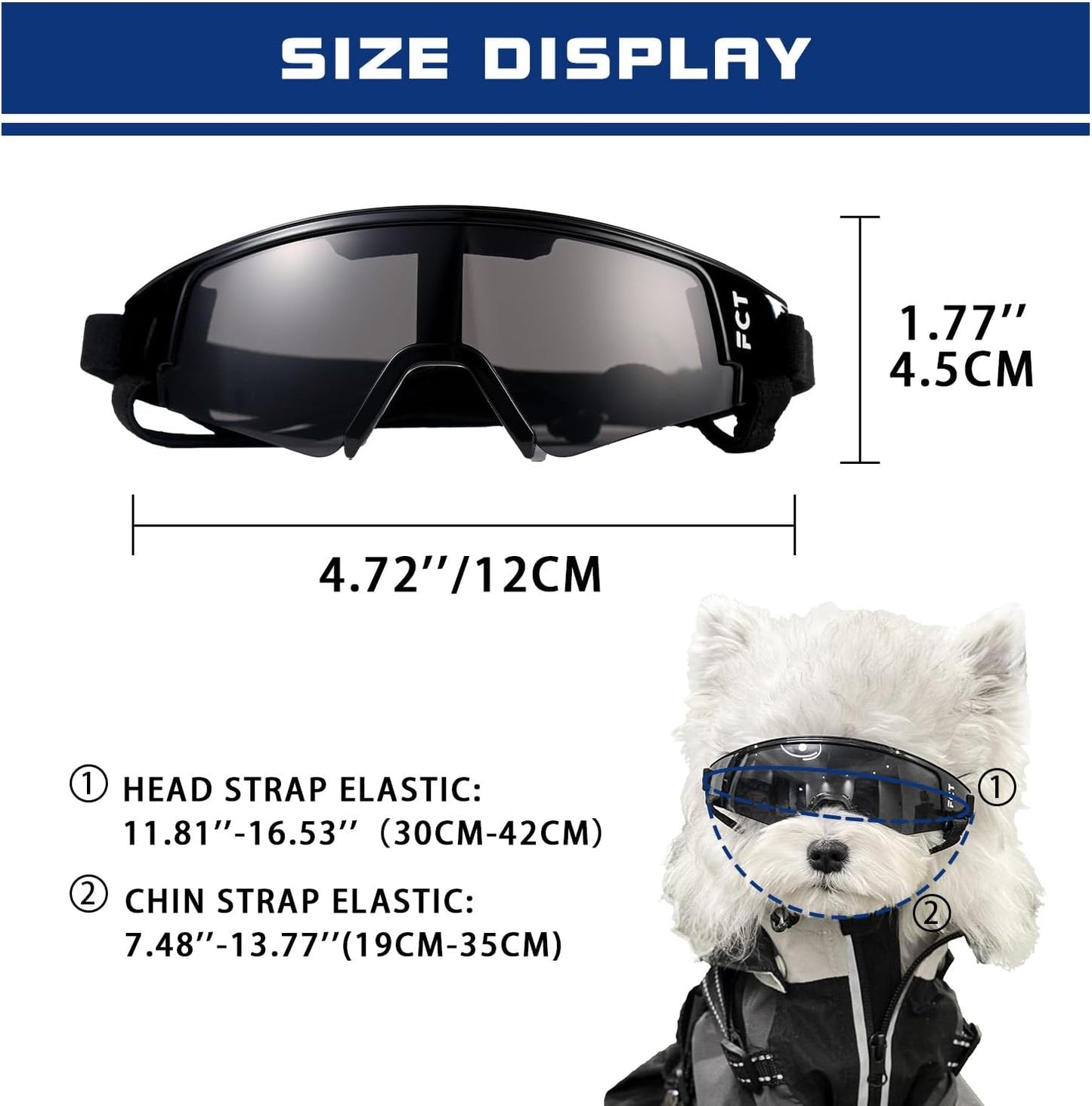 Dog Goggles for Small to Medium Breed, Dog Sunglasses UV Protection, Windproof & Anti-Fog, Puppy Sunglasses with Padded Frame and Adjustable Straps for Outdoor Riding, Driving(Black)