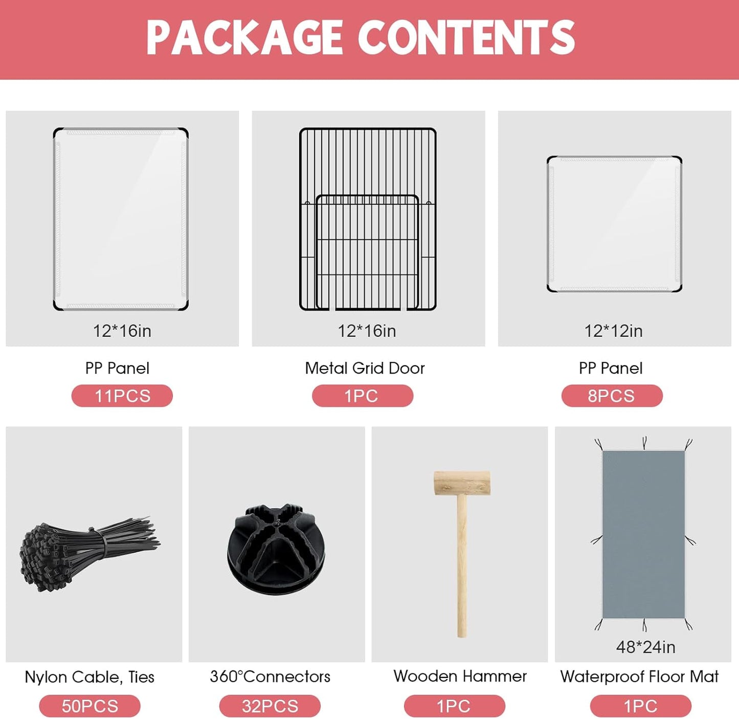 20 Panels Small Animals Playpen, 48" x 24" x 16" Transparent Pet Playpen with Waterproof Mat,Portable Plastic Enclosure Cage for Chicken/Guinea Pigs/Bunny/Ferrets/Hamsters/Hedgehogs Indoors Outdoor