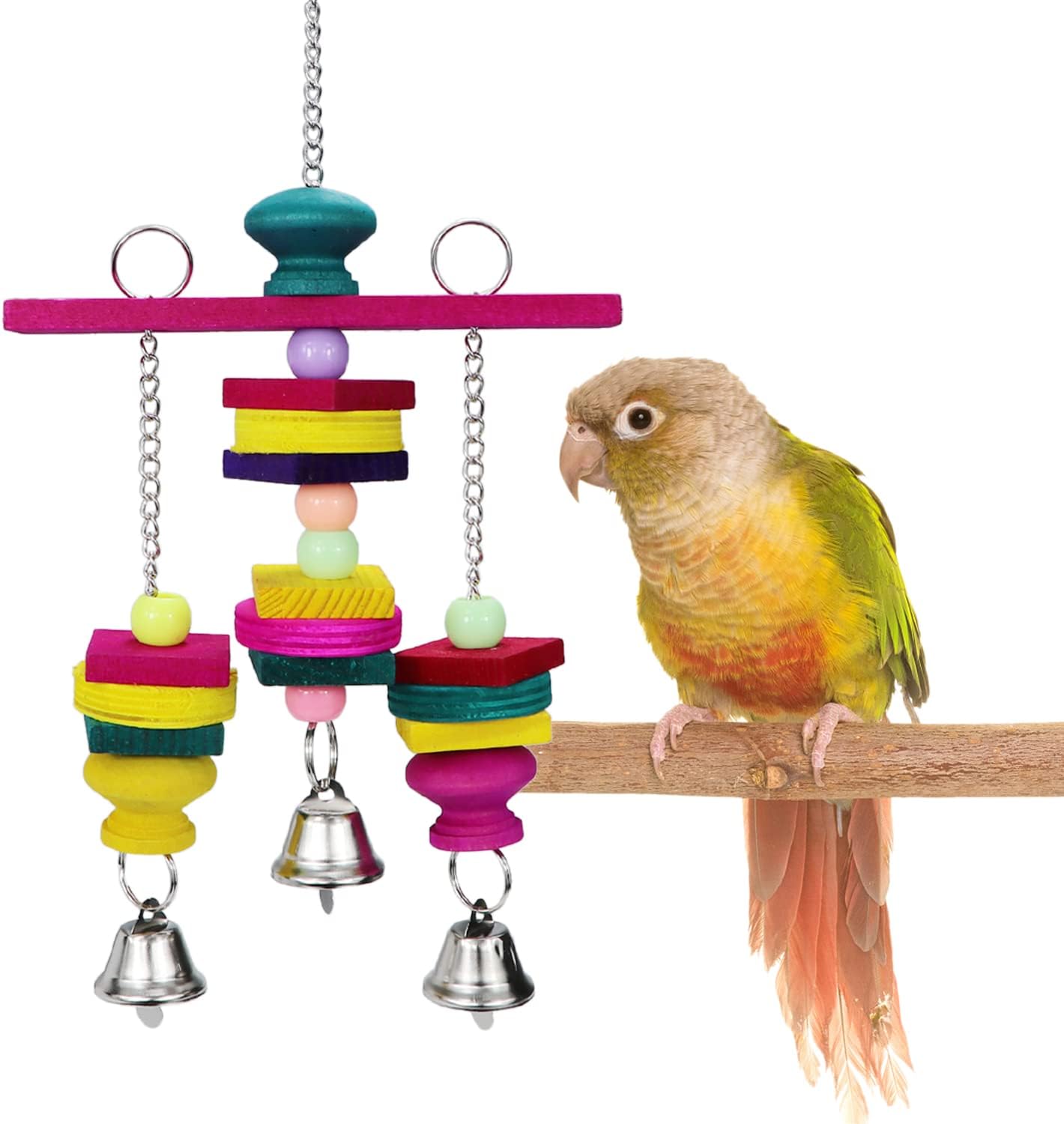 Litewoo Bird Parrot Parakeet Toys, Colorful Bite Wood Swing Toy for Small Medium Parakeet Cockatiel Budgie Cockatoo Macaw Conure Parrot(C)