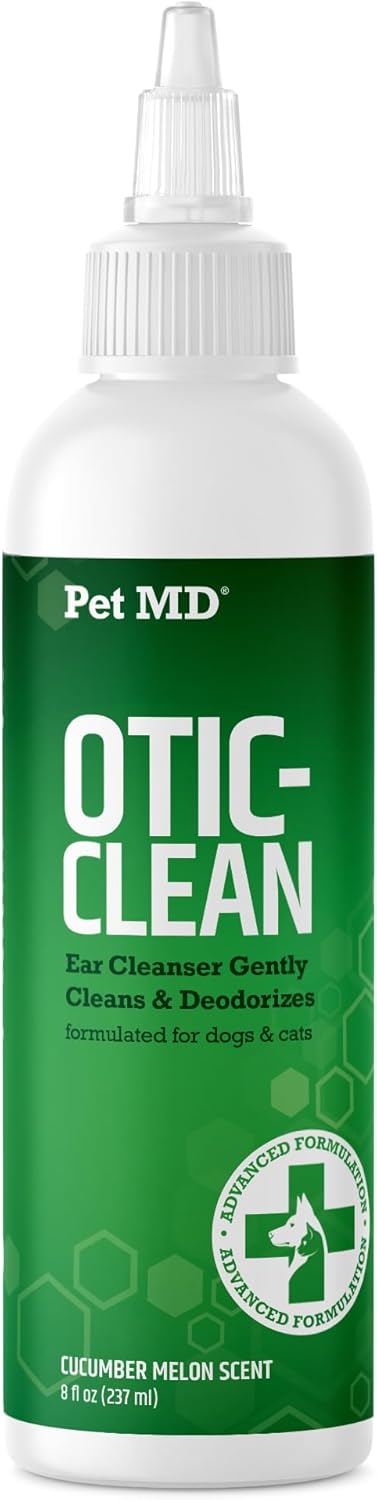 Pet MD Otic Clean Dog Ear Cleaner for Cats and Dogs - Effective Against Infections Caused by Infections, Itching and Controls Ear Odor - 8 oz (Cucumber Melon)