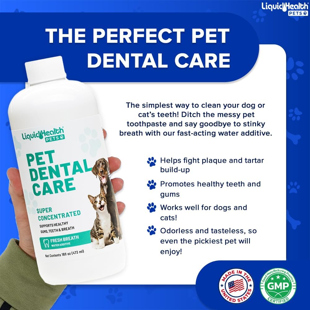 LIQUIDHEALTH Pet Dental Care Water Additive for Dogs & Cats - Fast Acting Pet Bad Breath Freshener, Dog Mouth Wash, Animal Oral Dental Rinse, Plaque & Tartar Teeth Cleaning Solution (2-Pack)