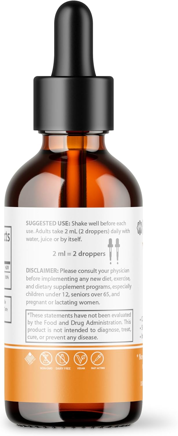 Vitamin C Supplement | Liquid Vitamin C Liquid Drops for Adults & Kids | Acerola Cherry | Immune Support Supplement | Antioxidant | Skin | Vegan | Non-GMO | Gluten Free | 2 Fl
