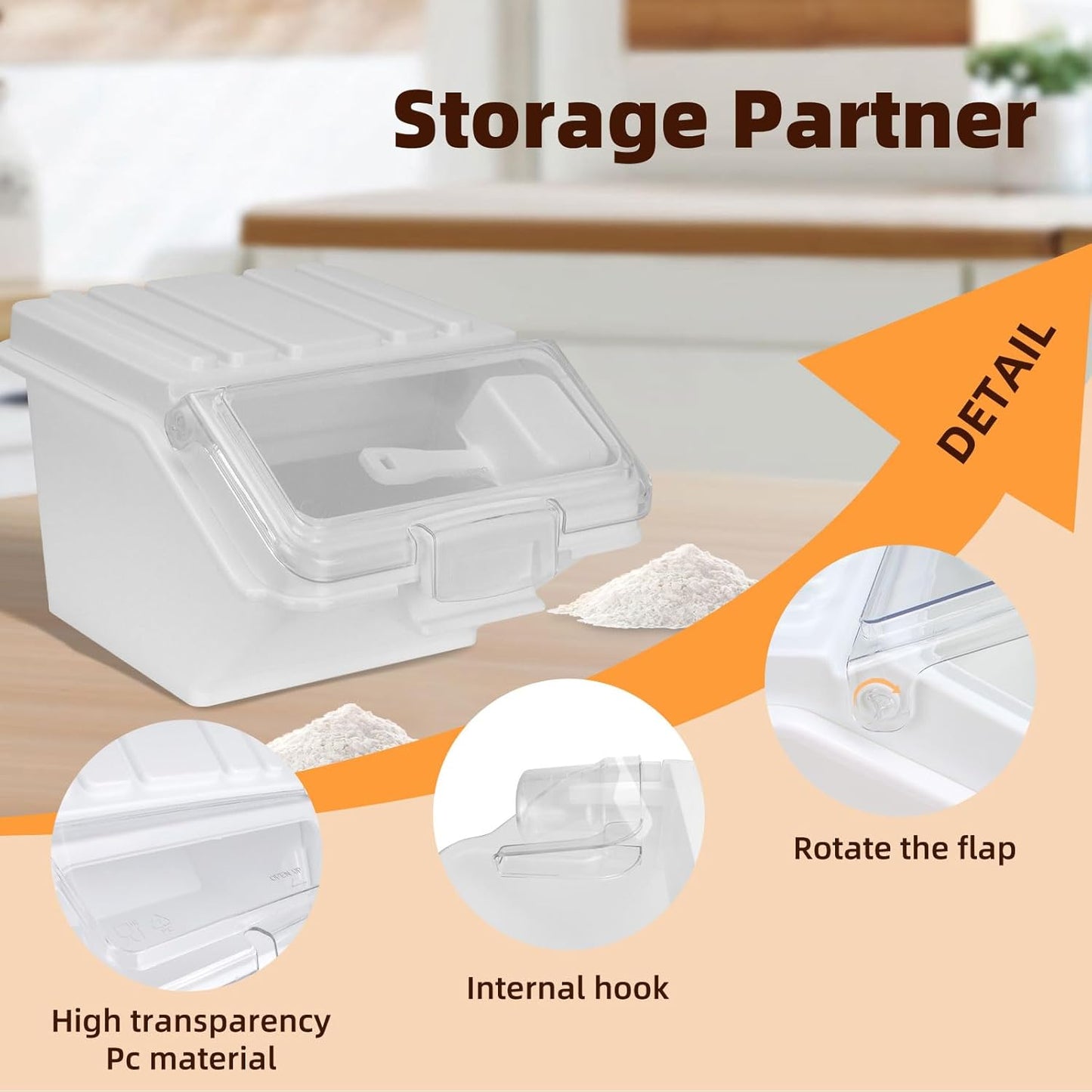 22LB Airtight Flour Storage Container With Scoop for Dry Food, Sugar, Baking Supplies,Rice.BPA Free Ingredient Storage Bin,Pet Food Storage Container Dog Cat Birds Food Bin (22 LB)