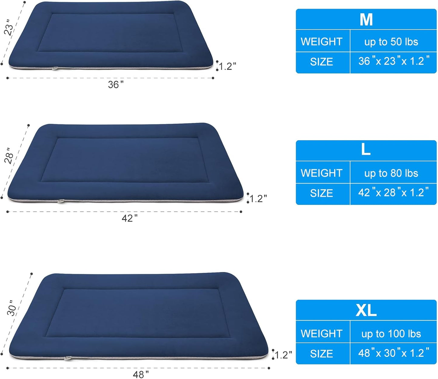 Magic Dog Large Bed Soft Crate Pad Mat, 42 Inches Machine Washable Pet Kennel Pad With Non-Slip Bottom, Dark Blue