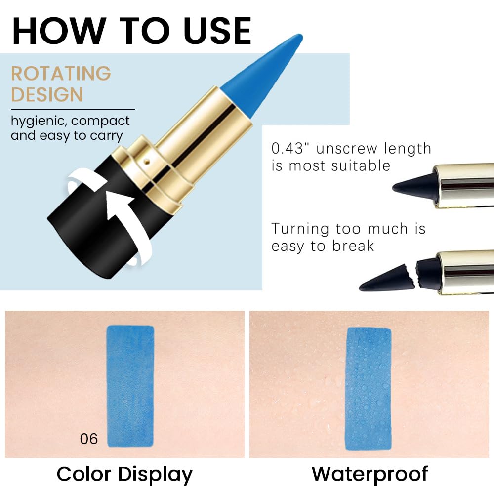 evpct 1Pcs Light Blue Gel Eyeliner Pencil Eye Black Face Paint Stick Makeup Set Waterproof Matte Cream Crayon Eyeliner Pencil Set Cat Eye Liners Eyeshadow Guide delineador de ojos contra el agua