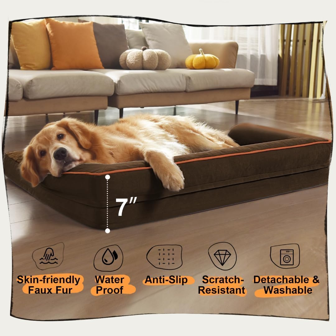 Dog Bed Medium Size Dog-Orthopedic Waterproof Bed for Dogs,Foam Couch Sofa with Washable Removable Cover & Non-Slip Bottom-Coffee
