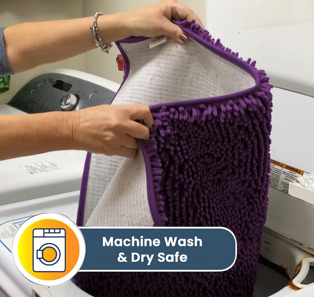 Muddy Mat® Original Dog Door Mat for Muddy Paws, Super Absorbent Microfiber, Non-Slip Washable Pet Rug, Quick Dry Chenille Entryway Carpet, Machine Washable Indoor Outdoor mat, Purple 24"x60"