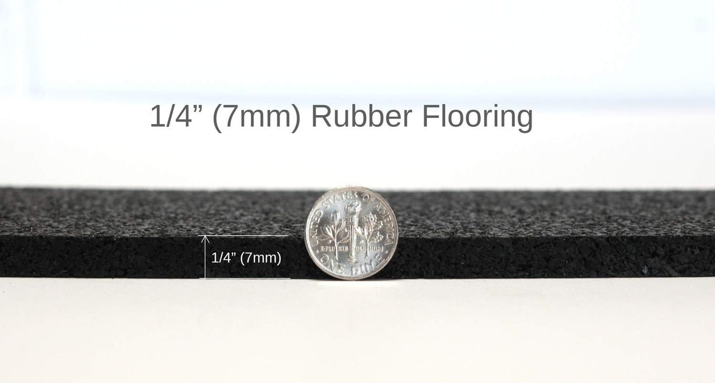 American Floor Mats 1/4in (7mm) Thick Solid Black 4' x 4' Heavy Duty Rubber Rolls, Protective Exercise Mats, Home Gym Rubber Flooring