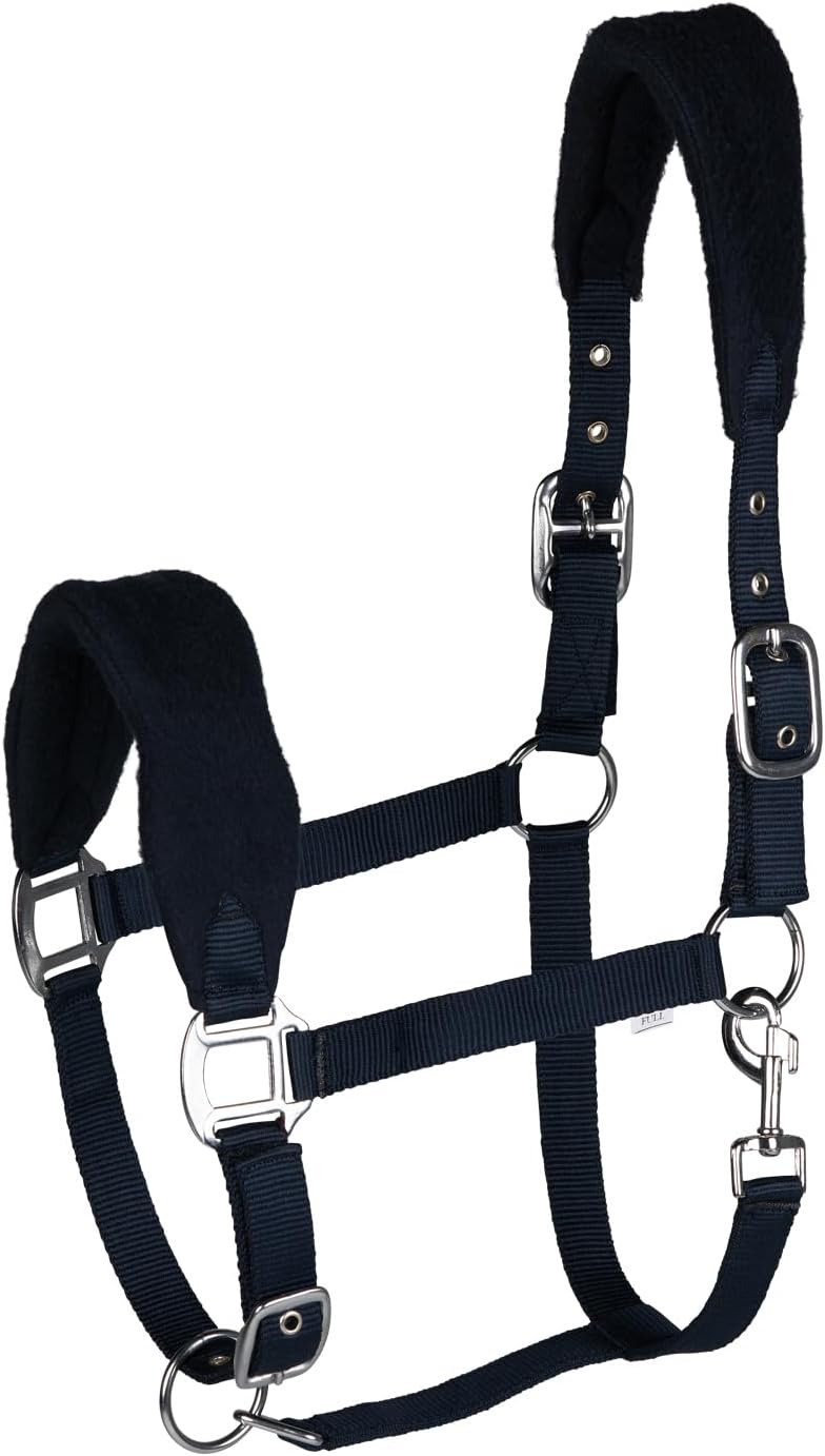 HORZE Kiel Adjustable Horse Halter with Fleece Padding - Dark Navy - Warmblood