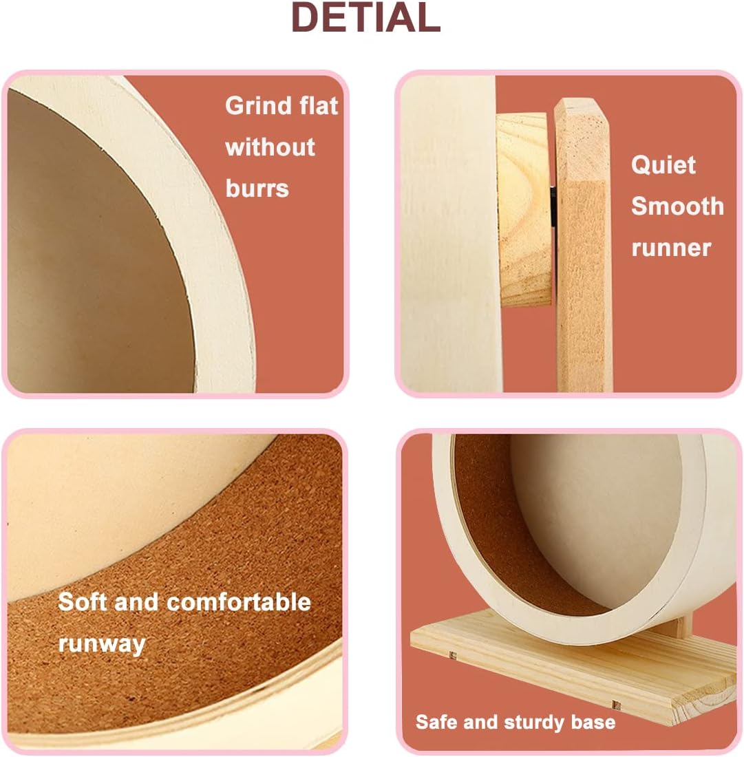 antiai Hamster Wooden Silent Wheel, 9.8 Inch Small Animal Exercise Wheel Accessories, Quiet Spinner Hamster Running Wheels Prevent Depression Toys for Hamsters, Gerbils, Mice and Other Small Pets(L)