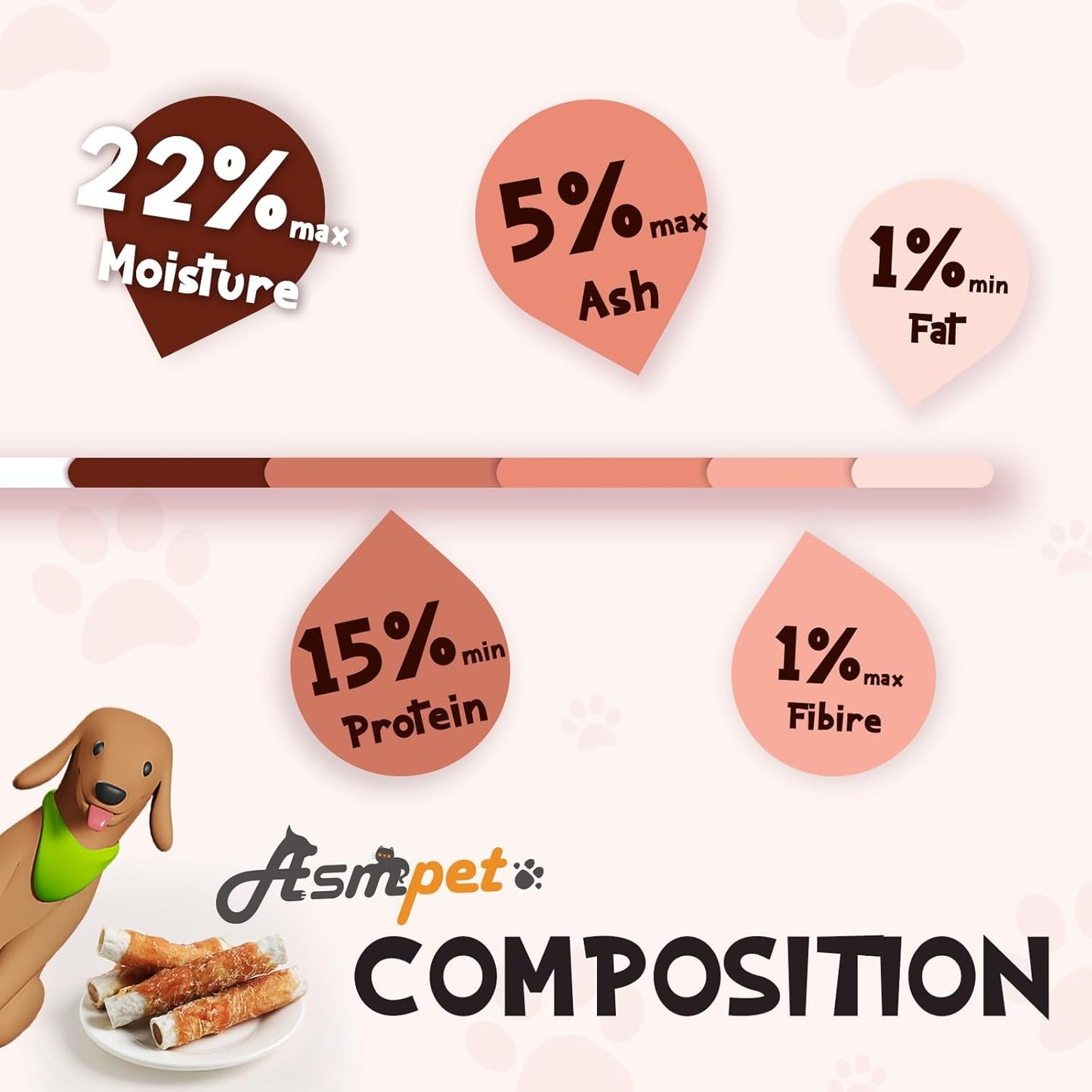 ASMPET Dog Treats, Chicken Wrapped Rawhide Sticks Filled with Sweet Potato for Small Medium Large Dogs(6pcs)