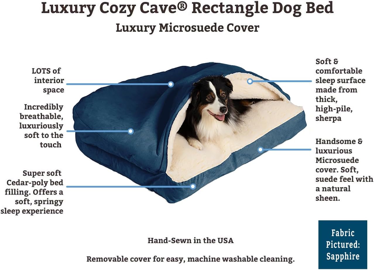 Snoozer Pet Products Luxury Rectangle Cozy Cave Dog Bed with Microsuede, Small, Sapphire